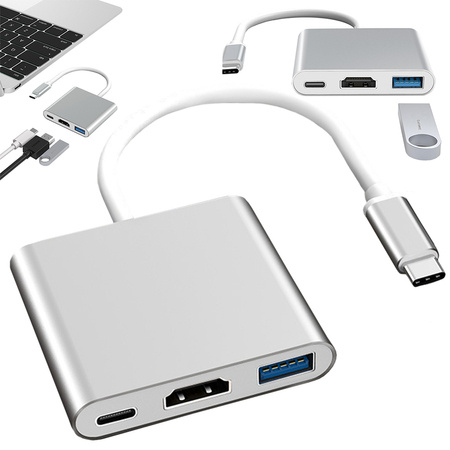 Adaptér 3v1 hub usb-c usb 3.0 hdmi 4k