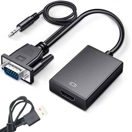 Kabelový převodník vga-hdmi full hd d-sub adaptér s 3,5 jackem a usb