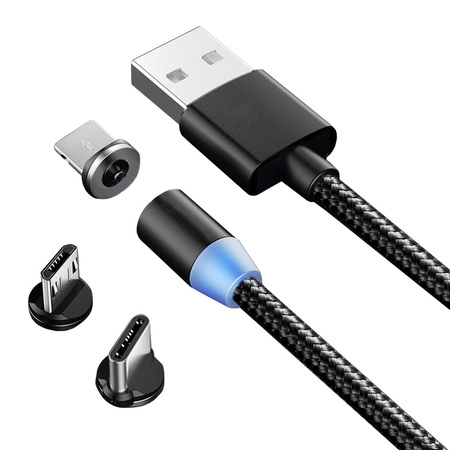 Magnetický nabíjecí kabel 3w1 micro typ-c usb lightning 1m