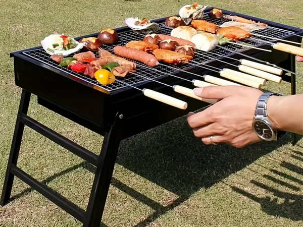 Cestovní gril přenosný skládací kufr na dřevěné uhlí kempování bbq velký