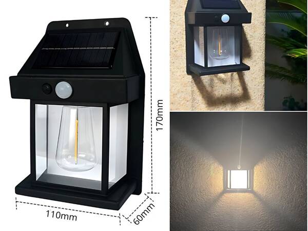 Solární lampa se soumrakovým senzorem pohybu 3 režimy vodotěsná 600 lm