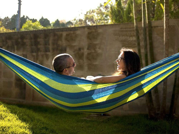 Zahradní závěsný hoammak dvoudílný sáček 300x160cm brazilský přepravní sáček xxl