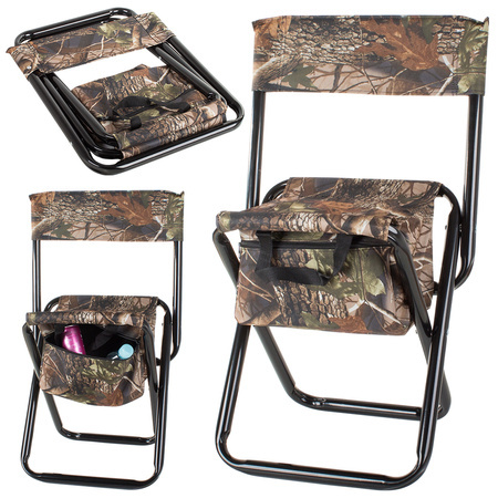 A fishing chair with a backrest and a travel bag