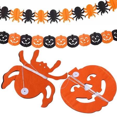 Decorative garland halloween pumpkin/spider paper long 3 metres