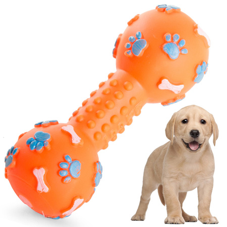 Dog toy squeaky teether rubber bone dumbbell