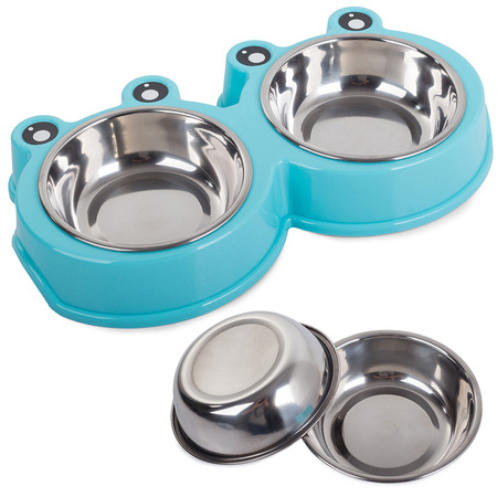Double cat metal dog bowl 0.3l x 2