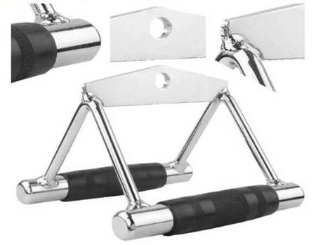 Double triangular handle for overhead hoist lower steel exercise