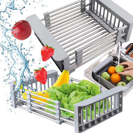 Draining board for sink telescopic vegetable fruit basket