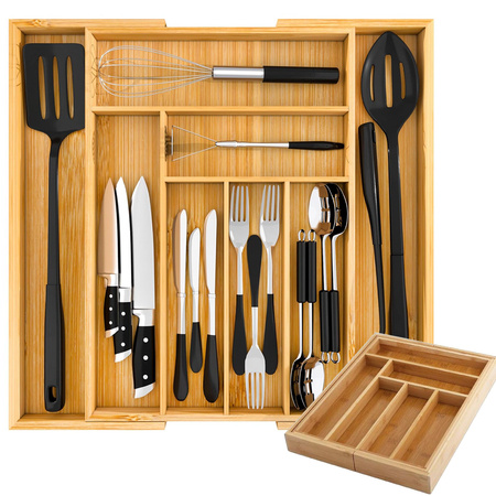 Drawer insert kitchen cutlery organiser bamboo 8 compartments xl