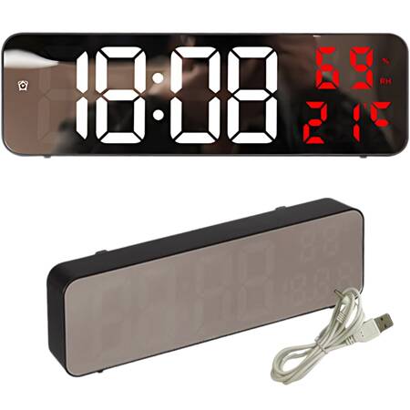 Electronic clock digital led alarm clock thermometer mirror standing usb batteries