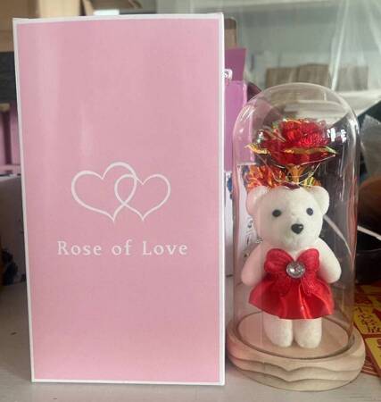 Everlasting rose in glass led luminous glass box women's day gift