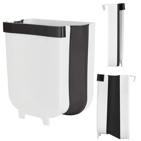 Foldable bio waste bin hanging on the cupboard