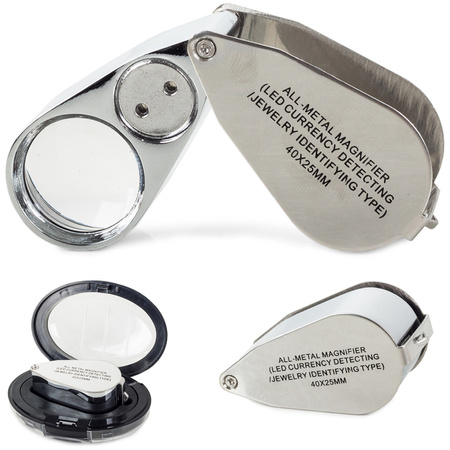 Folding pocket magnifier 2 led metal uv 40x
