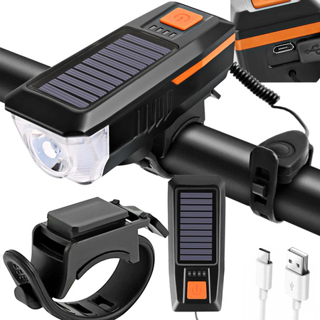 Front led bicycle lamp with horn solar signal handlebars