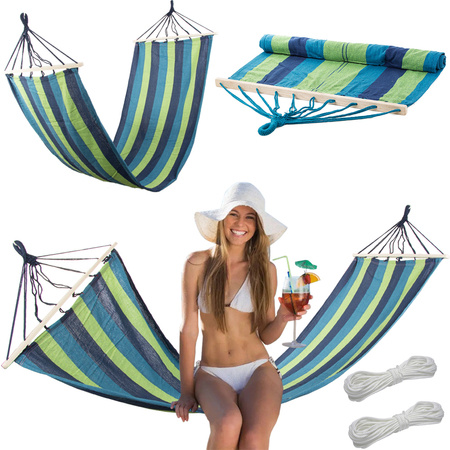 Garden hammock with hanging rocker frame with ropes