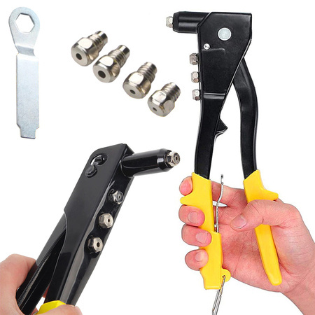 Hand riveter for rivets, strong rivets, 4 tips