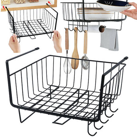 Metal basket under cabinet top 6 hooks paper holder