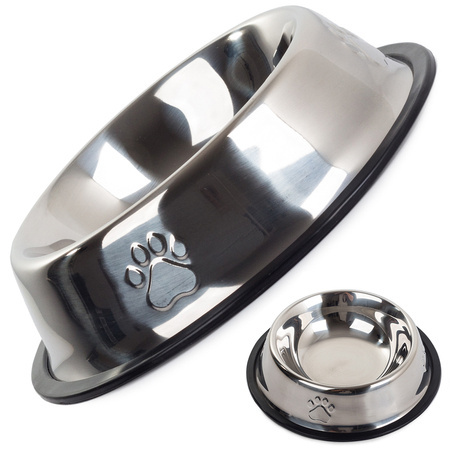 Metal dog bowl silver cat on gum 1.3l