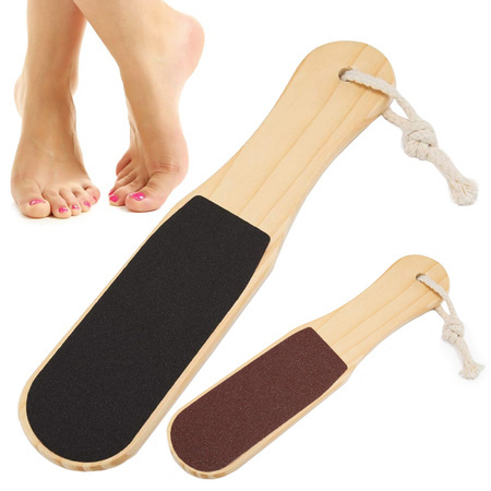 Two-sided wooden foot grater for pumice heels