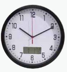 Wall clock large silent 30cm round pointer date temperature wood