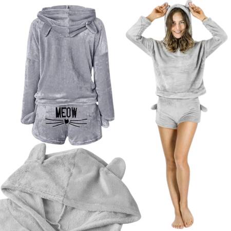 Warm women's pyjamas two-piece with hood soft plush short l