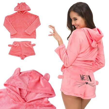 Warm women's pyjamas two-piece with hood soft plush short l