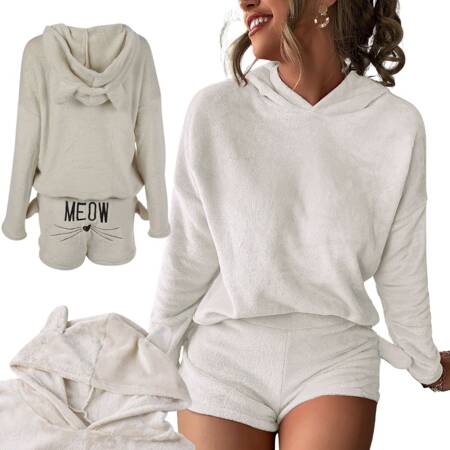 Warm women's pyjamas two-piece with hood soft plush short l