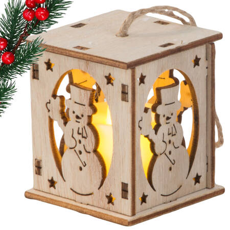 Wooden hanging christmas tree lantern lighting christmas decoration snowman