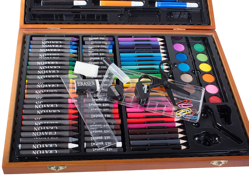 KIDDYCOLOR 150 Pieces Wooden Kids Art Kit, Deluxe Artist Drawing & Painting  Set, Portable Case with Oil Pastels, Crayons, Colored Pencils, Markers