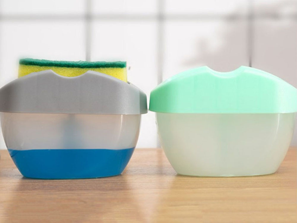 Dishwashing liquid dispenser sponge container CATEGORIES \ Kitchen \ Dish soap dispensers