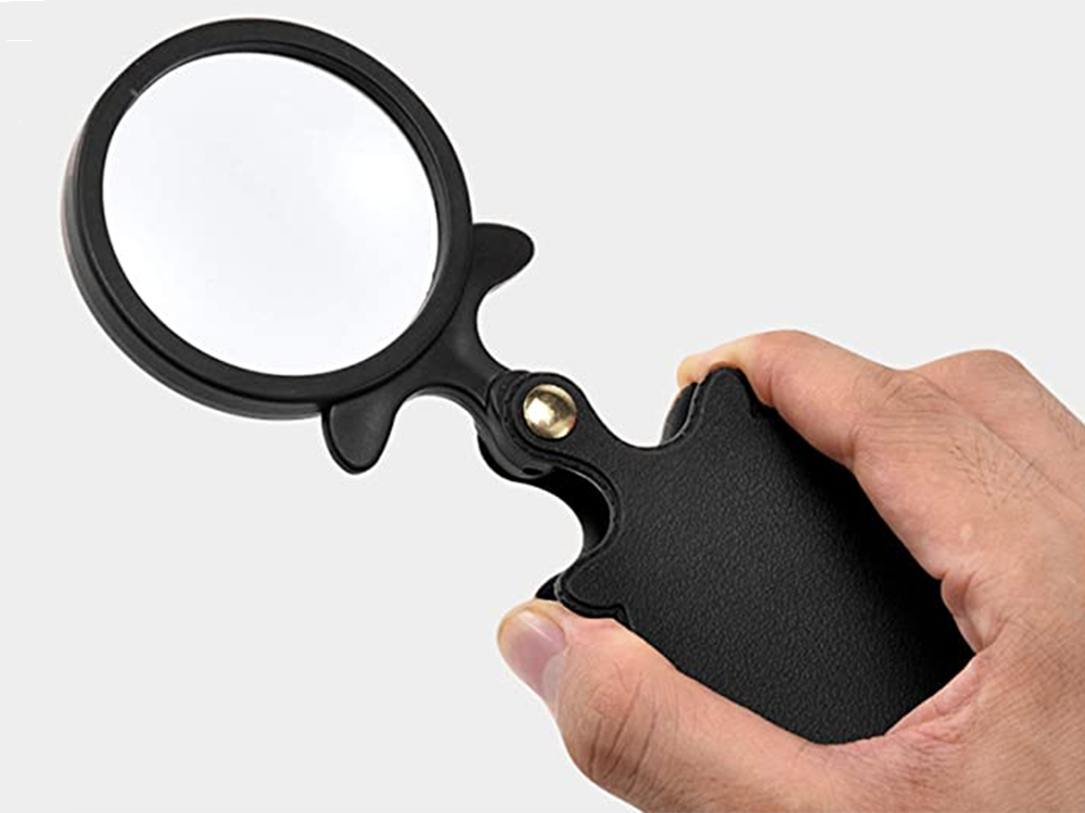 Folding Fold Pocket Magnifying Glass Magnifier Lens 3X Magnification Folding Leather Case Magnifying Glass, Black