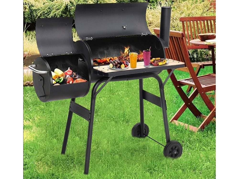 Garden grill large charcoal barrel bbq smoker with lid grate shelf ...