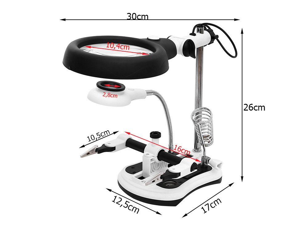 Third hand with magnifying glass, LED illumination and soldering iron  holder ZD-162-2 - Electron