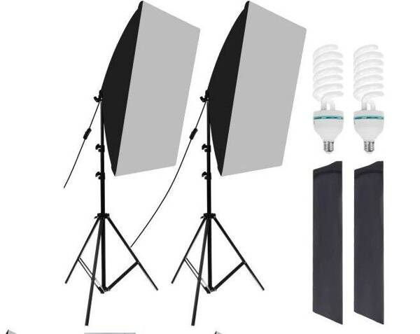 2x 135w light soft box light kit tripod home studio photo bulb