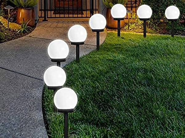 4x solar garden lamps white ball white sprinkled 10 cm