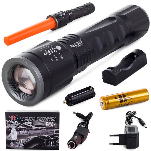Bailong tactical led flashlight cree zoom xm-l t6