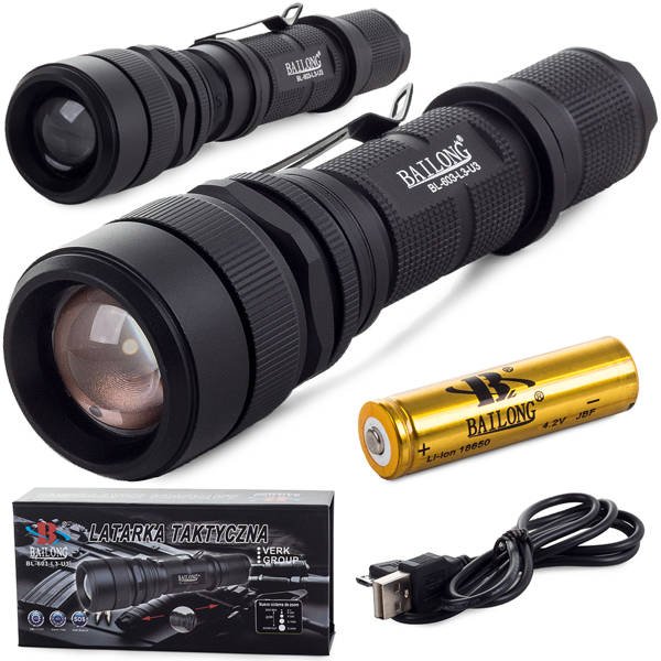 Bailong usb led tactical flashlight cree xm-l t6