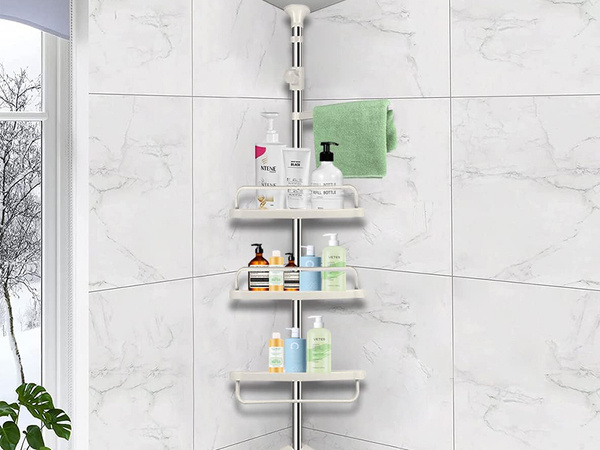 Bathroom corner shelf bath shower telescopic white shelf 4 levels