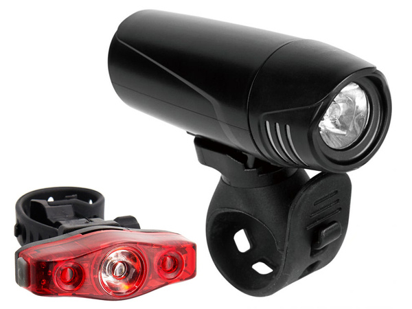 Bike light set front + rear led for bicycle handlebars strong