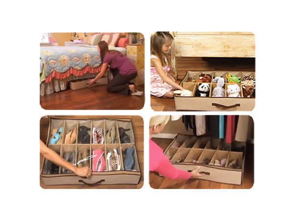 12 Pair Under Bed Shoe Organiser Storage Holder Shoe Box Tidy Bag Rack Pockets 