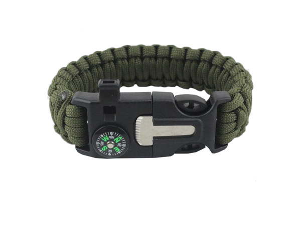 Bracelet survival wristband 5in1 compass flint rope knife paracord rope