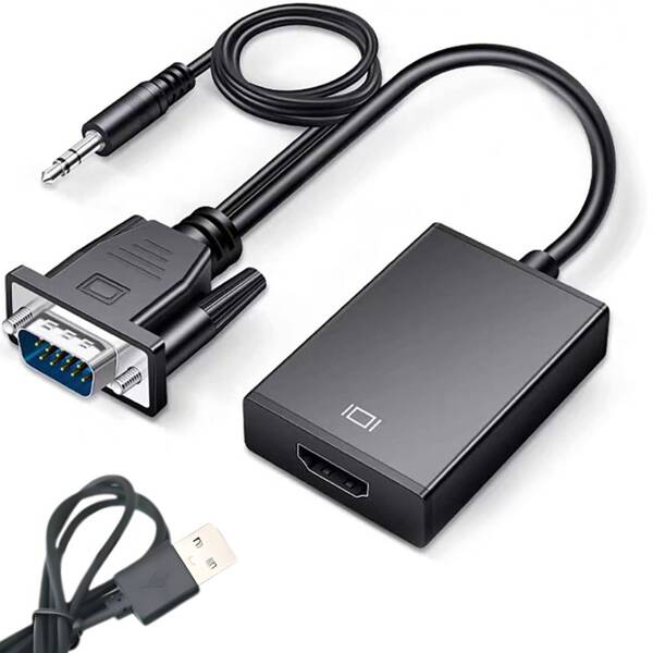 Cable vga-hdmi full hd d-sub converter adapter with 3.5 jack and usb