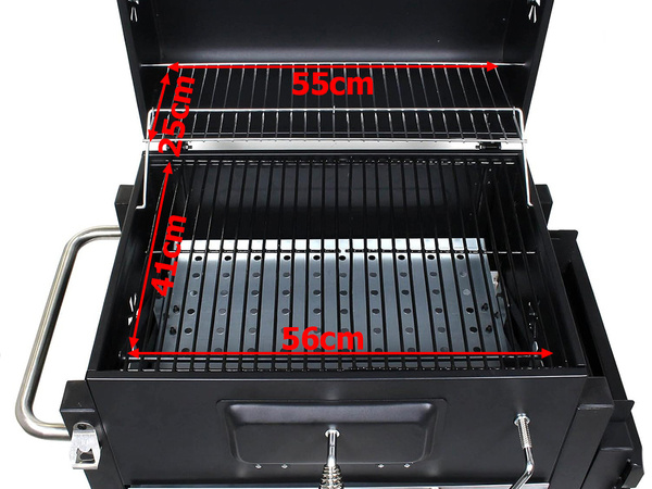 Charcoal garden grill two grates thermometer lid shelf ash pan large