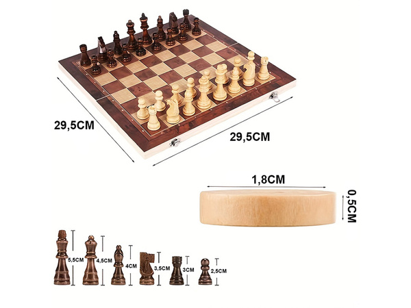 Chess game checkers triktrak large wooden 3in1