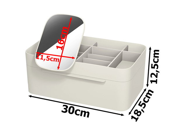 Cosmetics organiser with drawer and mirror