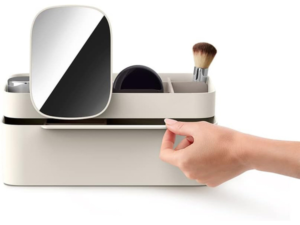 Cosmetics organiser with drawer and mirror