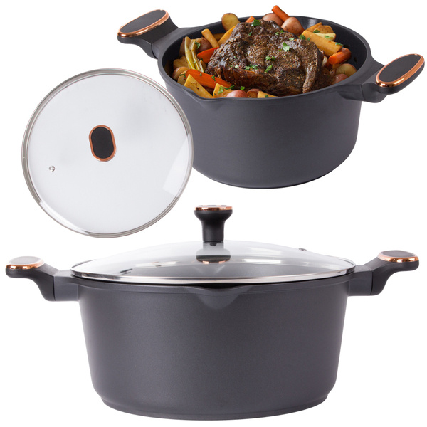 Deep pot with lid induction gas non stick coating 7l