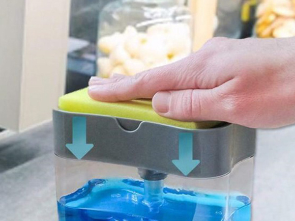 Dish liquid dispenser sponge container drainer