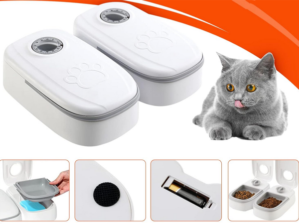 Double bowl for dog cat automatic food dispenser timer large