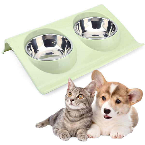 Double bowl for dog cat metal with base